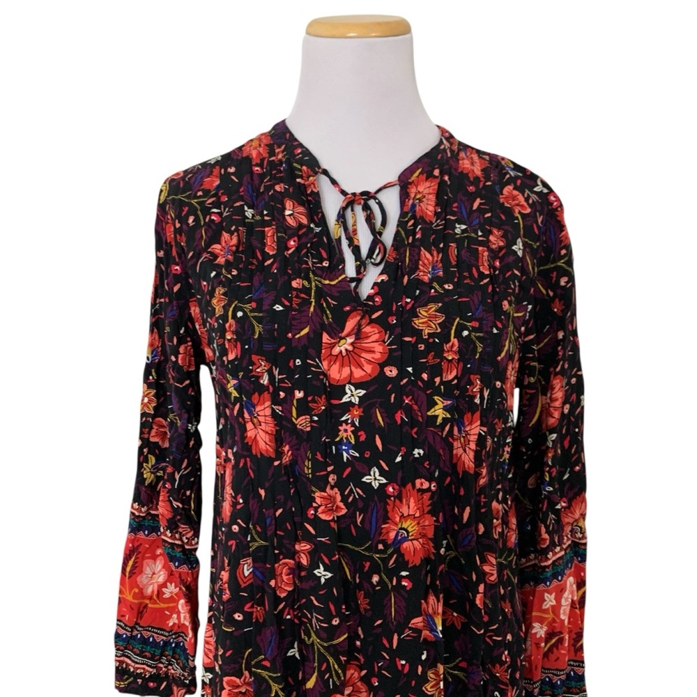 Old Navy Floral Paisley Boho Shift Dress Womens M Long Sleeve Tassel Keyhole